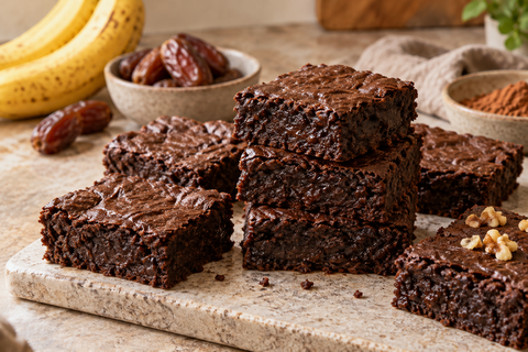 Saftige Brownies ohne zugesetzten Zucker mit Datteln und Banane