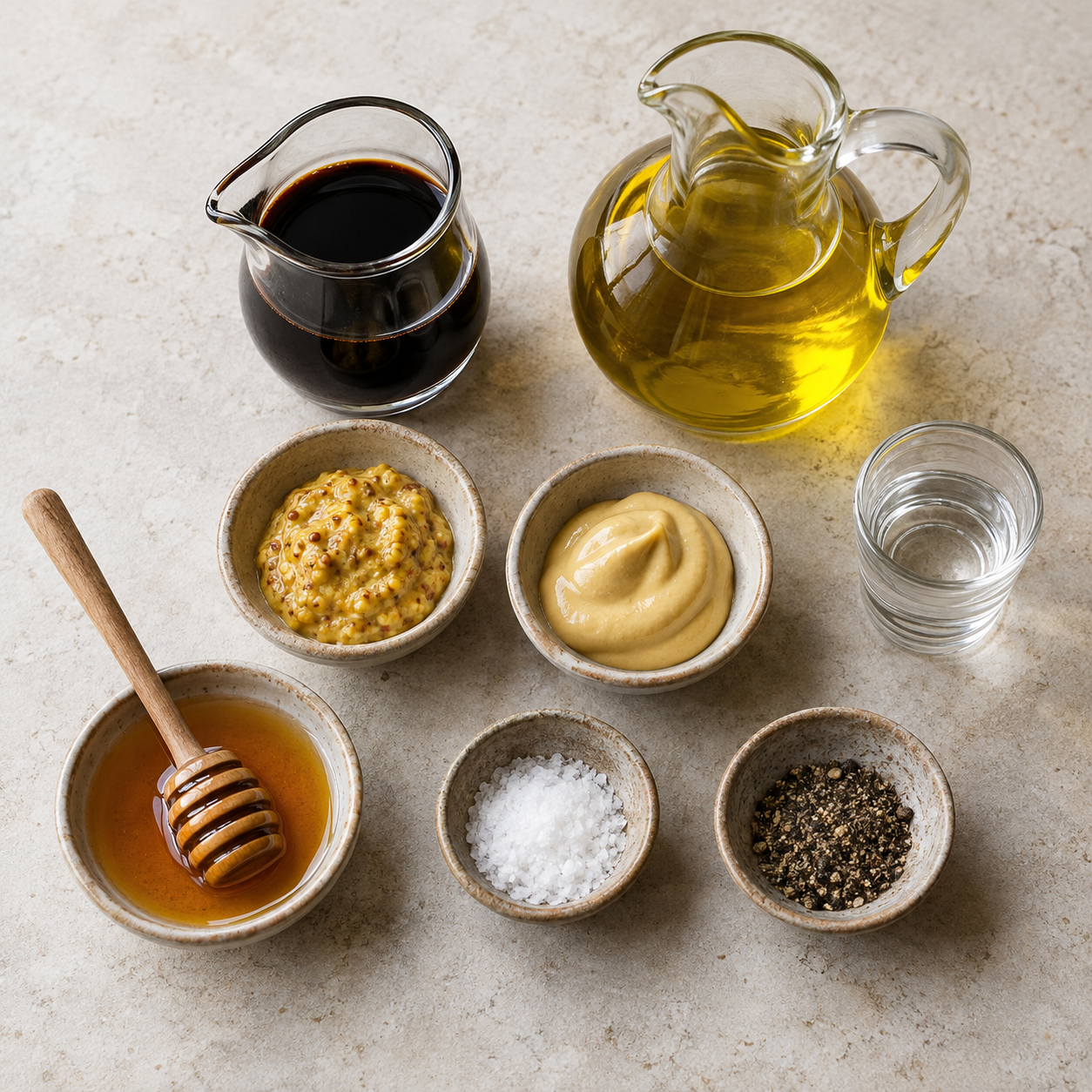 Zutaten für Balsamico-Senf-Honig-Dressing