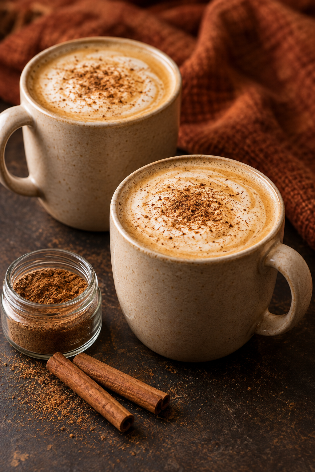 Zwei Pumpkin Spice Latte im herbstlichen Hochformat