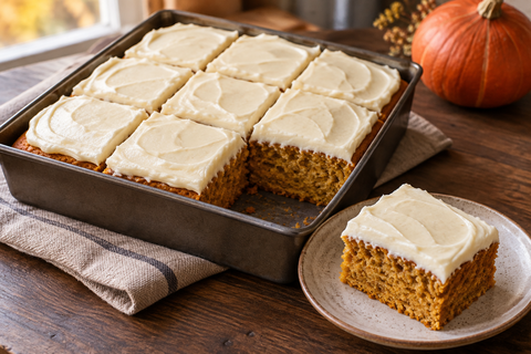 Saftiger Kürbiskuchen mit cremiger Frischkäseglasur