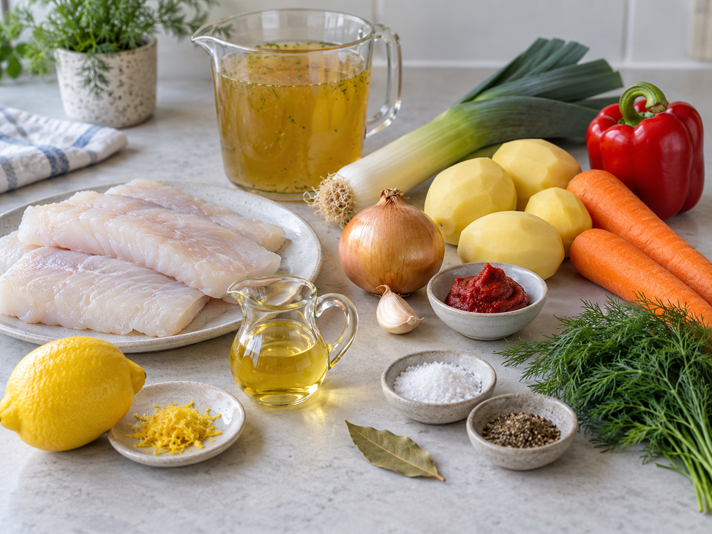 Zutaten für Fischsuppe mit Gemüse