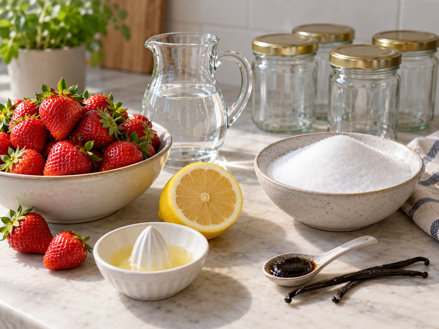 Zutaten für Erdbeergelee mit Erdbeeren, Zitrone und Gelierzucker