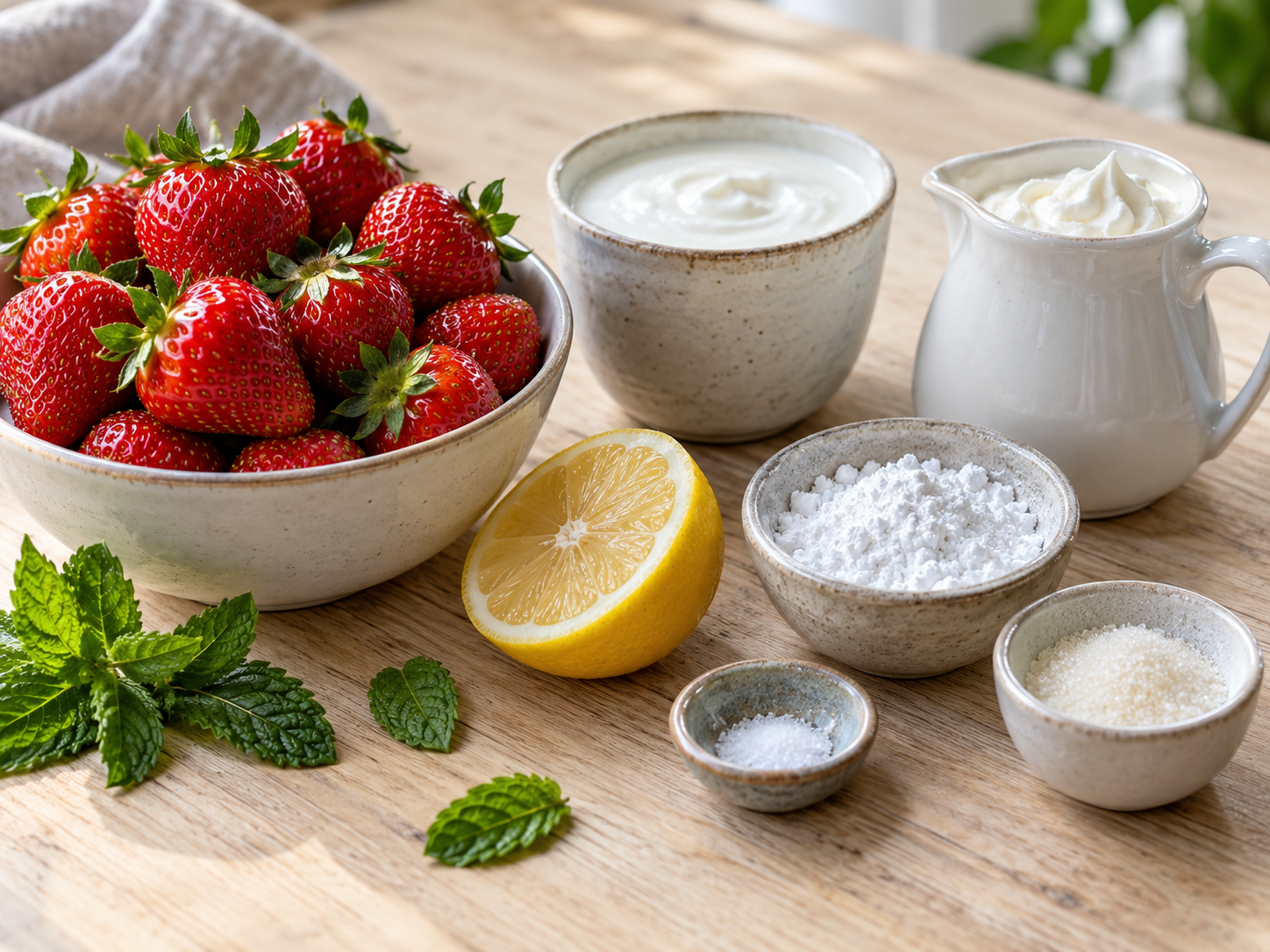 Zutaten für Erdbeerwolke mit Erdbeeren, Joghurt, Sahne und Zitrone