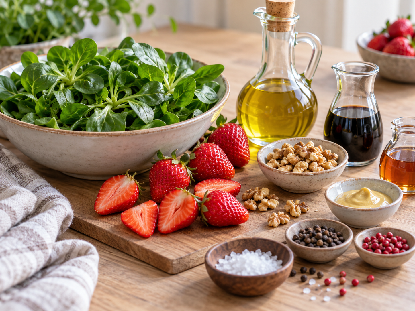 Zutaten für Feldsalat mit Erdbeeren und Walnüssen
