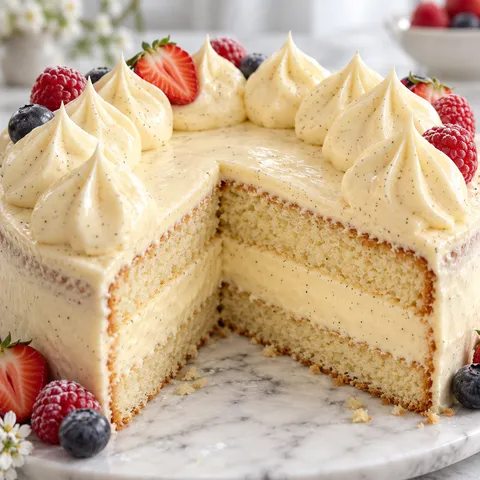 Vanilletorte mit glatter französischer Vanillecreme und feinen Cremetupfen