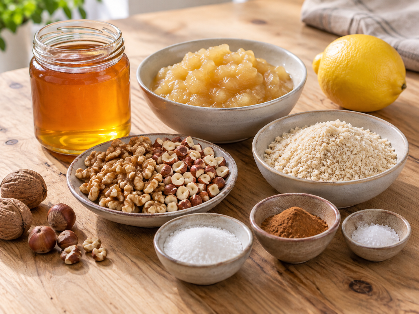Zutaten für Frucht-Honig-Aufstrich mit Apfelmus und Nüssen