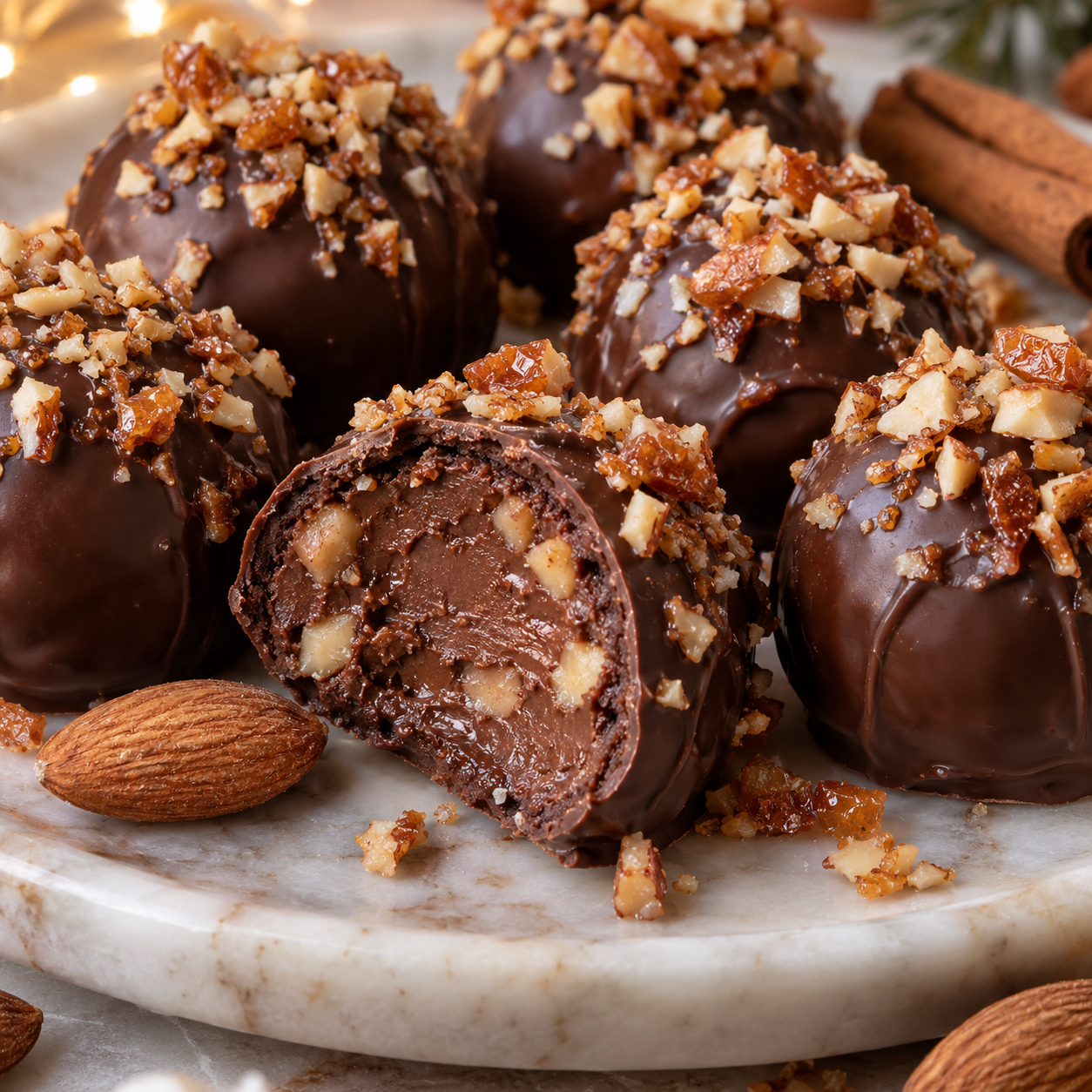 Gebrannte-Mandel-Pralinen mit Schokohülle und Mandelkrokant