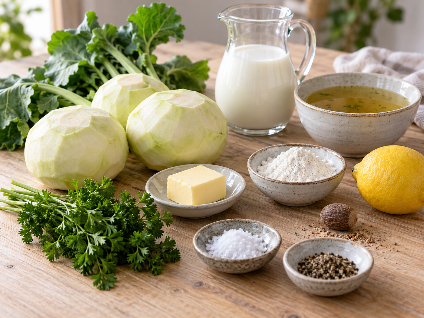 Zutaten für Kohlrabi in Milchsauce mit Petersilie