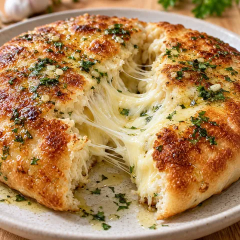 Gefülltes Käse-Pfannenbrot mit geschmolzenem Käse und Petersilie