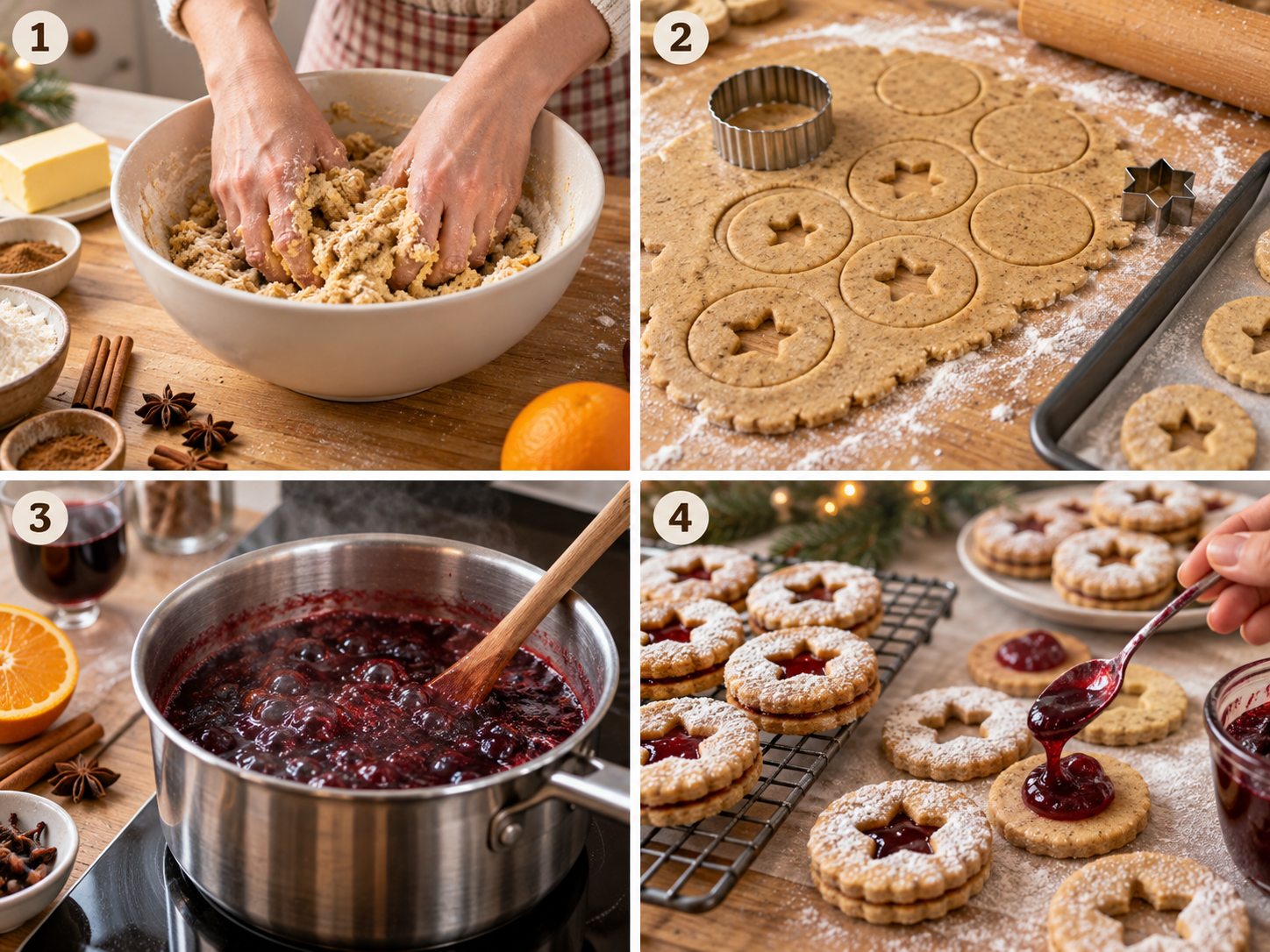 Schritte für Glühwein-Plätzchen vom Teig bis zum Füllen mit Gelee