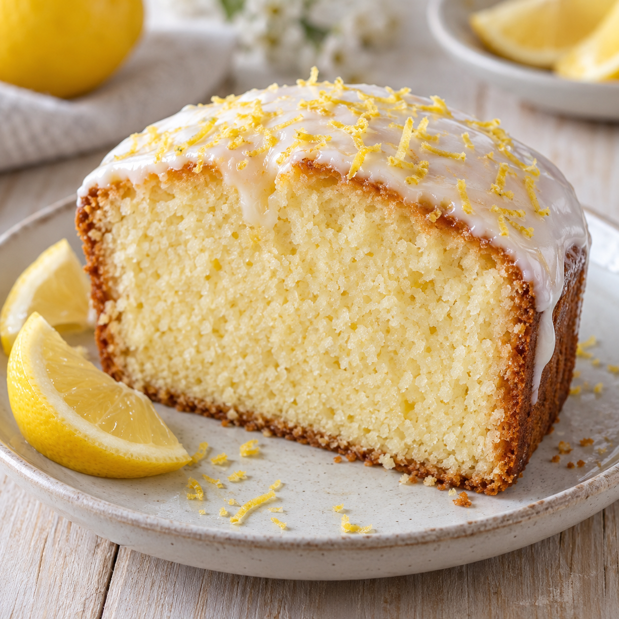 Glutenfreier Zitronenkuchen mit Zitronenguss und feiner Krume
