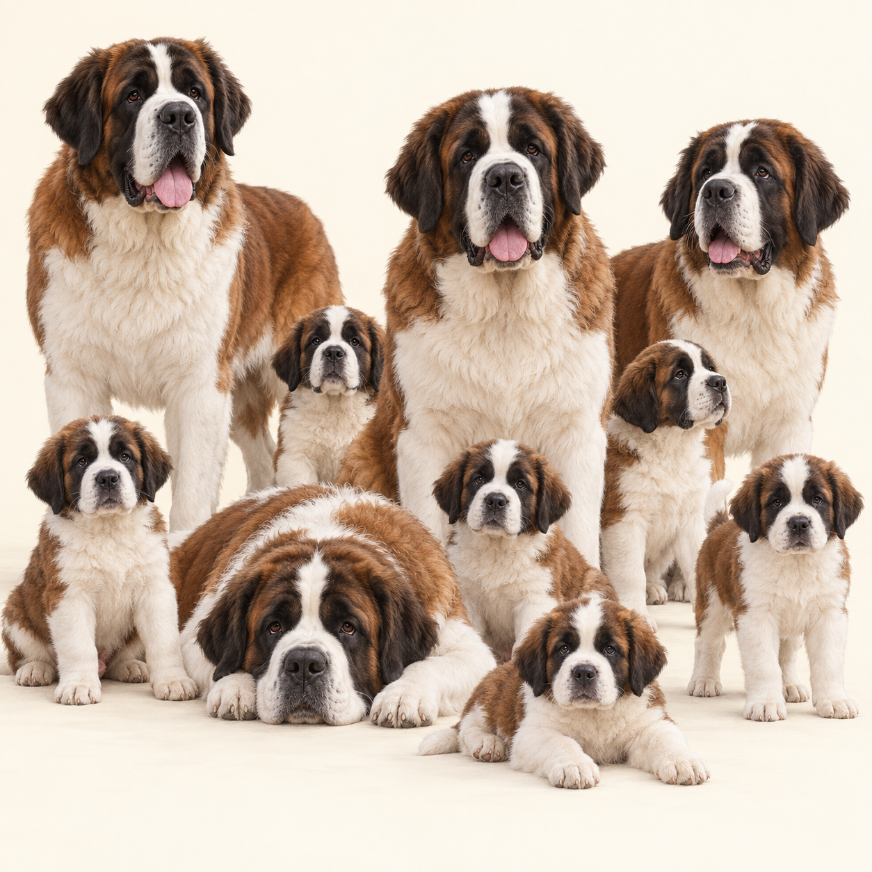 Illustration großer und kleiner Bernhardiner als eigenständiges Beispiel für ein Hunde-Zählrätsel.