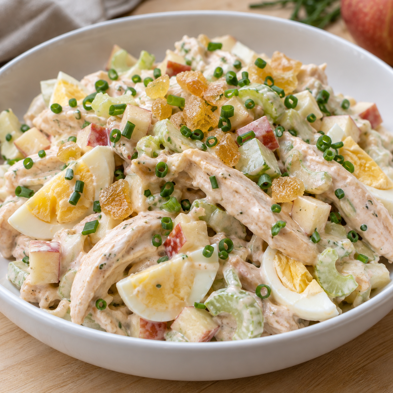 Ingwer-Geflügelsalat mit Ei, Schnittlauch und cremigem Dressing