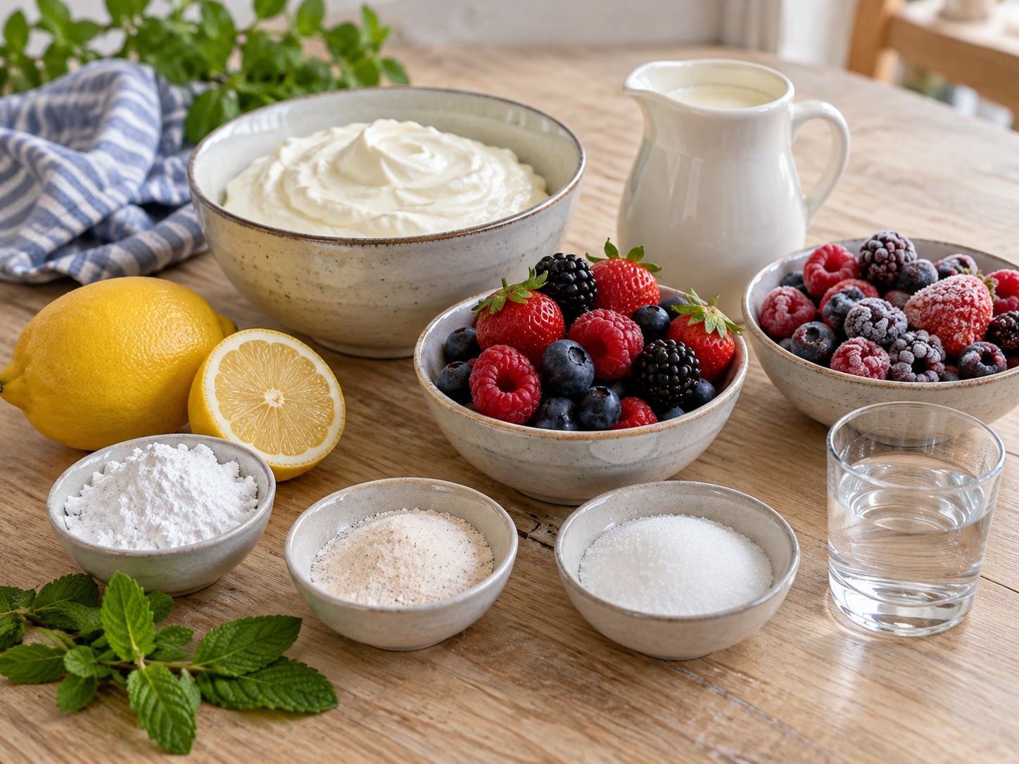 Zutaten für Joghurtbombe mit griechischem Joghurt und Beeren