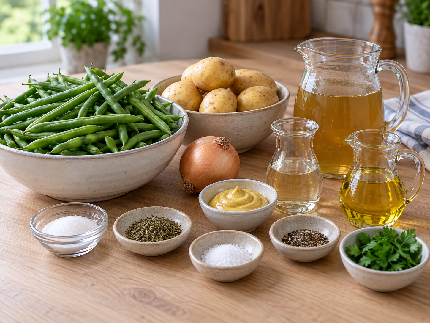 Zutaten für DDR-Bohnensalat mit Bohnen, Kartoffeln und Marinade