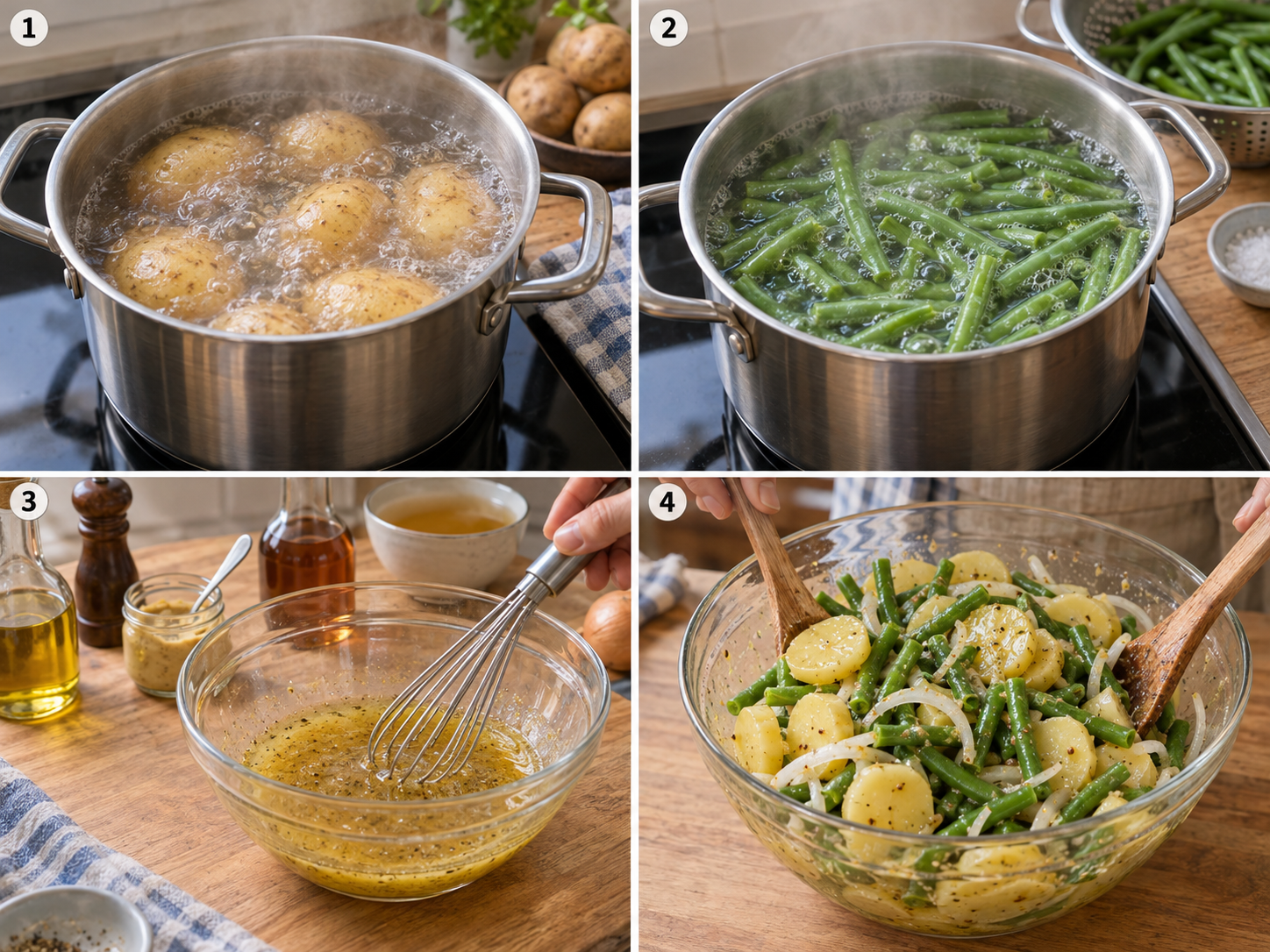 Vier Schritte für Bohnensalat vom Kochen bis zum Mischen