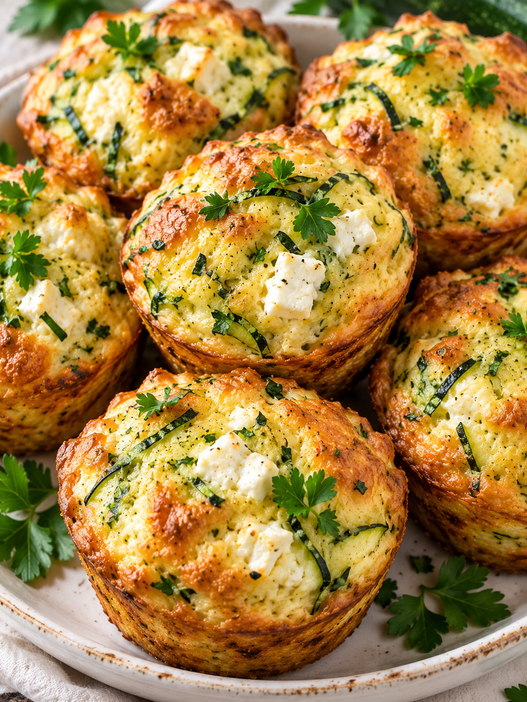 Goldene Zucchini-Muffins mit Feta und frischer Petersilie