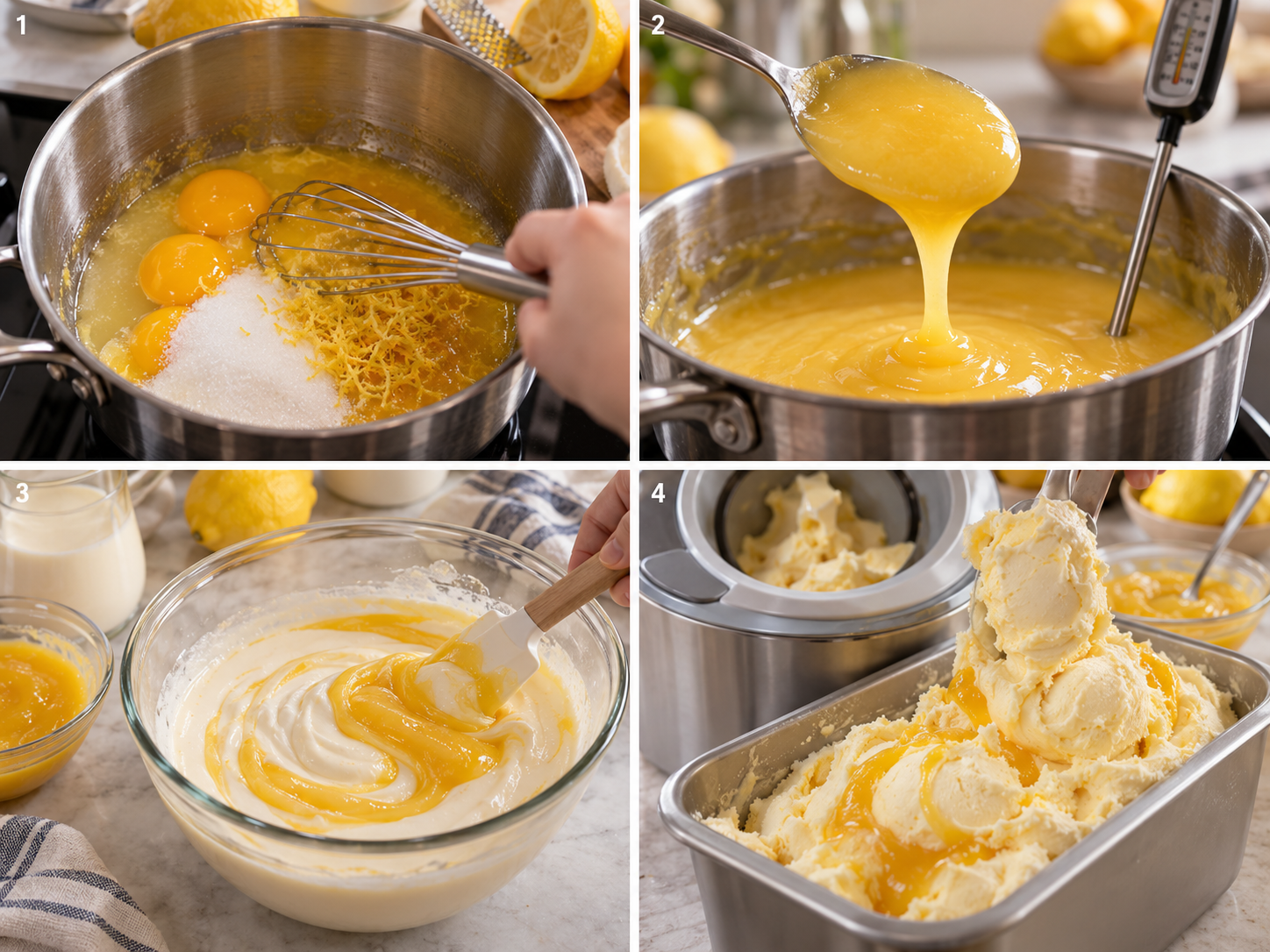Vier Schritte für Lemon-Curd-Eis vom Curd bis zum Marmorieren
