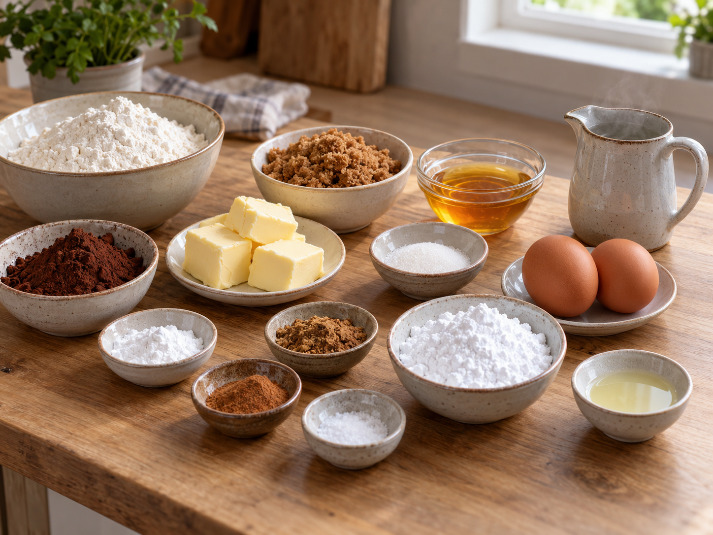 Zutaten für Magenbrot mit Kakao, Gewürzen, Butter und Eiern