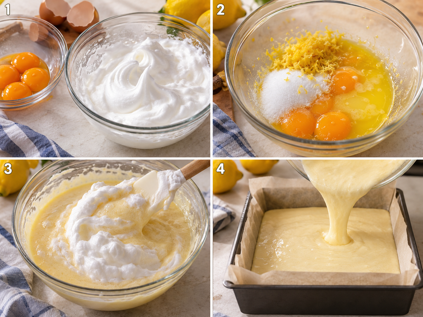 Vier Schritte für Zitronen-Zauberkuchen vom Eischnee bis zur Backform
