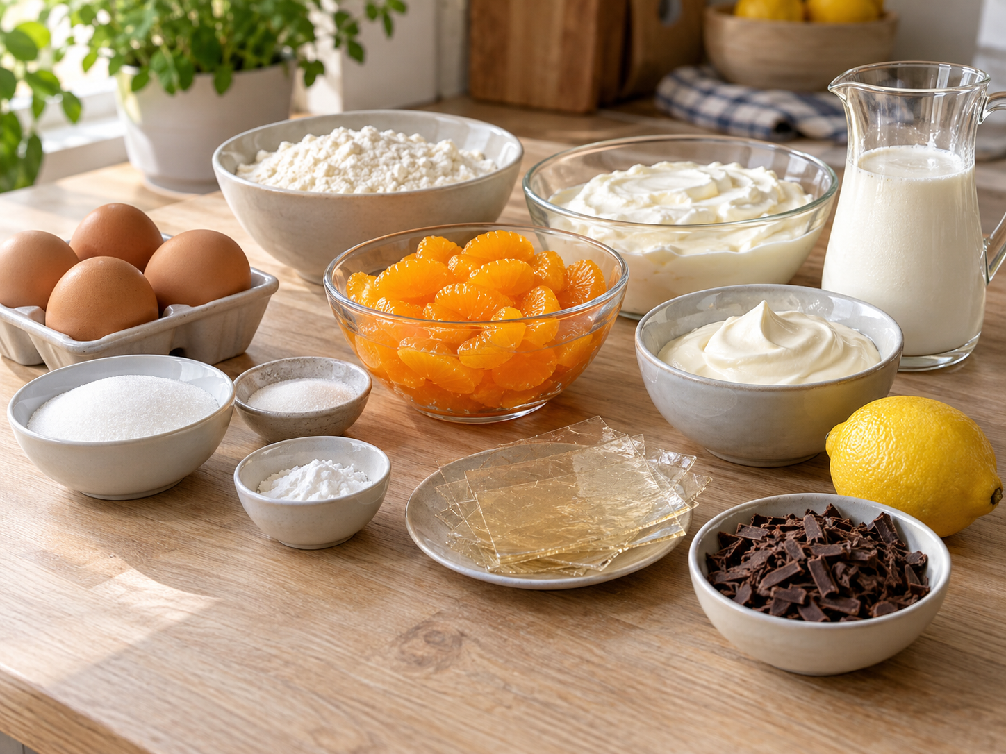 Zutaten für Mandarinen-Calypso-Torte mit Quark, Sahne und Mandarinen