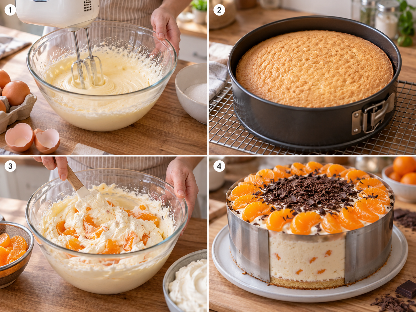 Vier Schritte zur Mandarinen-Calypso-Torte vom Biskuit bis zur Creme