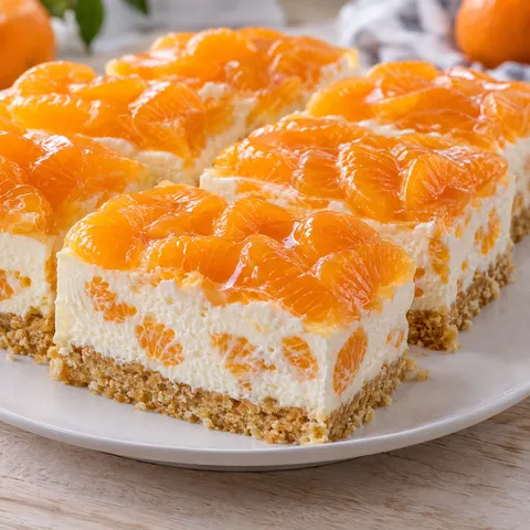 Mandarinen-Kühlschrankkuchen mit Keksboden und cremiger Füllung