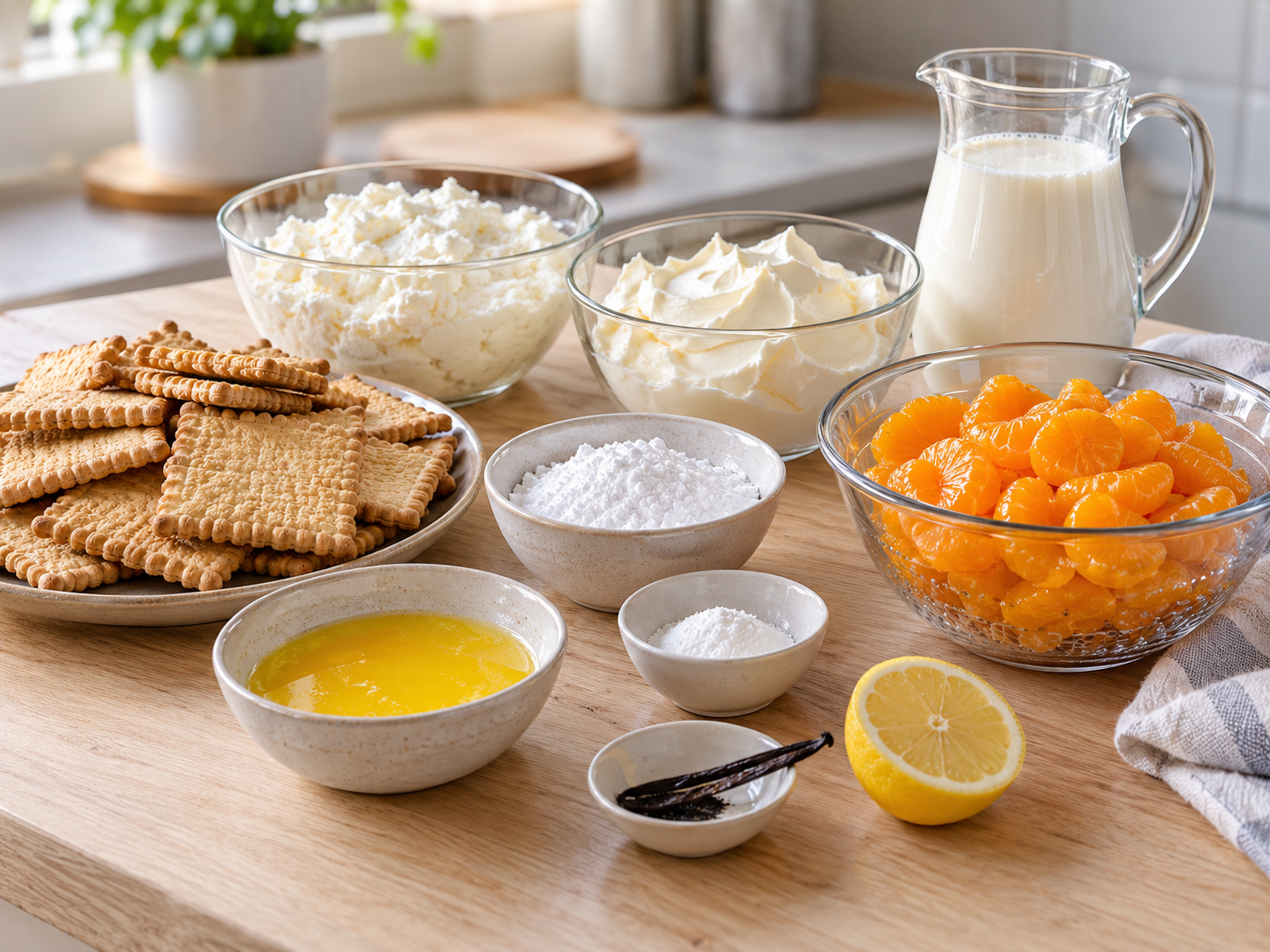 Zutaten für Mandarinen-Kühlschrankkuchen ohne Backen