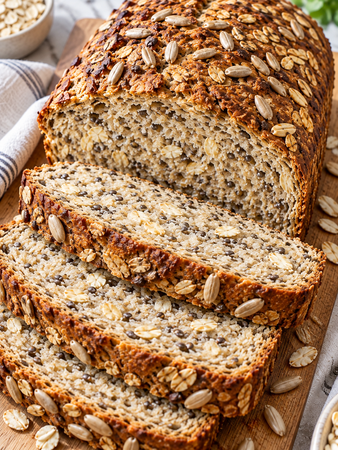 Saftiges Hafer-Chia-Brot mit goldener Kruste und Kernen