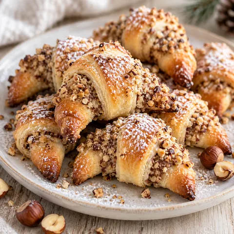 Mini-Nusshörnchen mit Haselnusskruste und Puderzucker