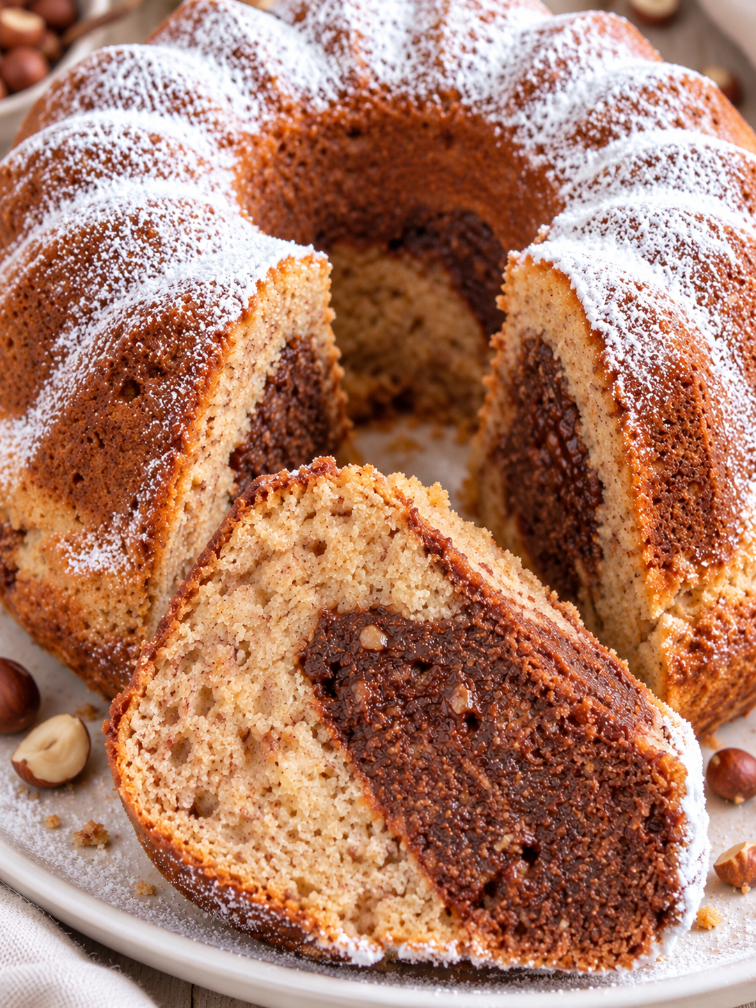 Nougat-Eierlikör-Gugelhupf mit dunklem Nougatstrudel