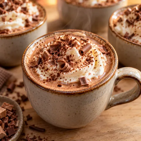 Nougatkaffee mit Sahnehaube, Kakao und Nougatraspeln
