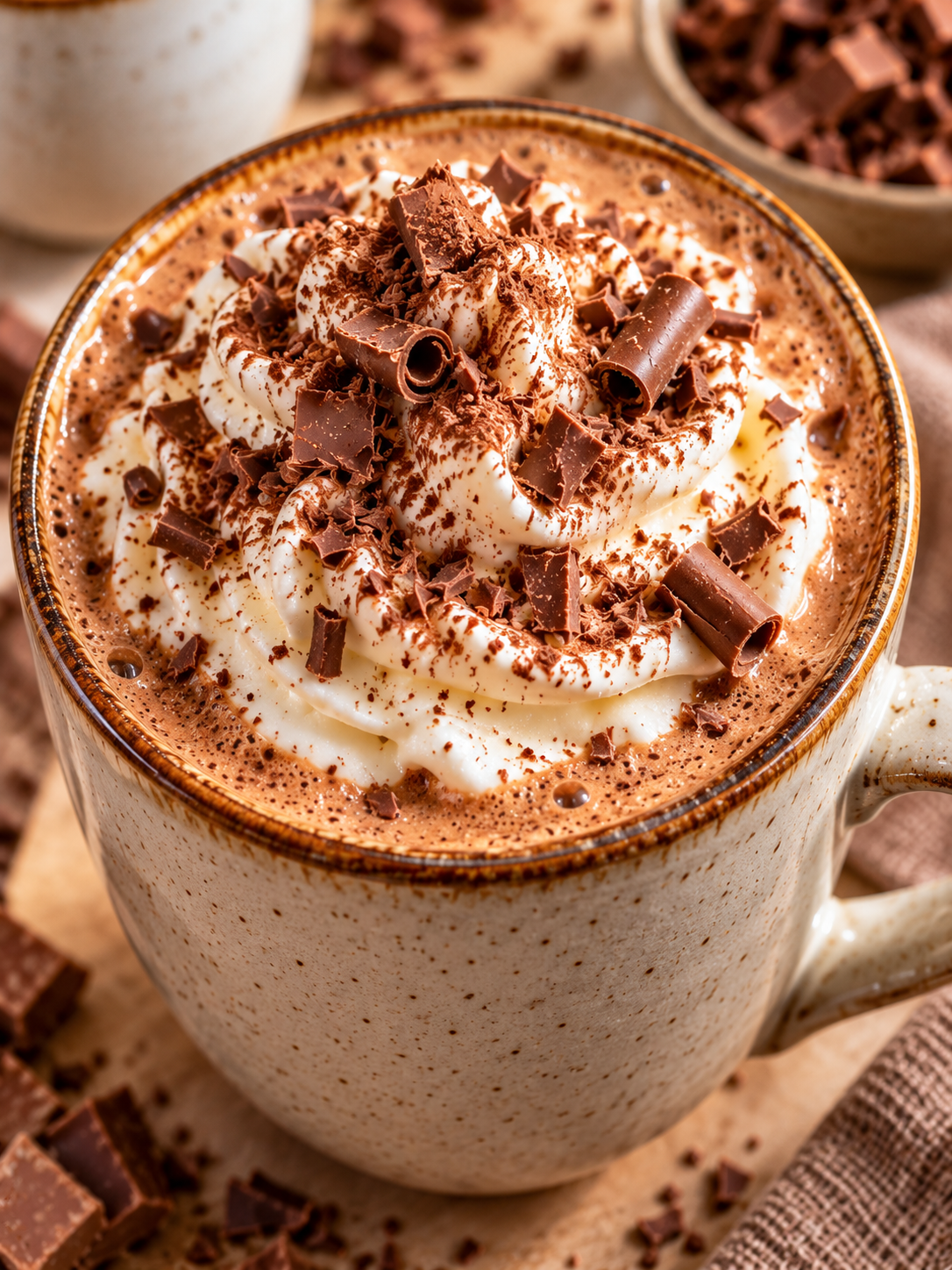 Cremiger Nougatkaffee mit Sahne, Kakao und Nougatraspeln