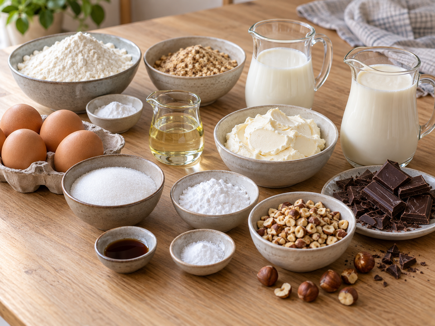 Zutaten für Nuss-Sahne-Schnitten mit Haselnüssen, Sahne und Schokolade