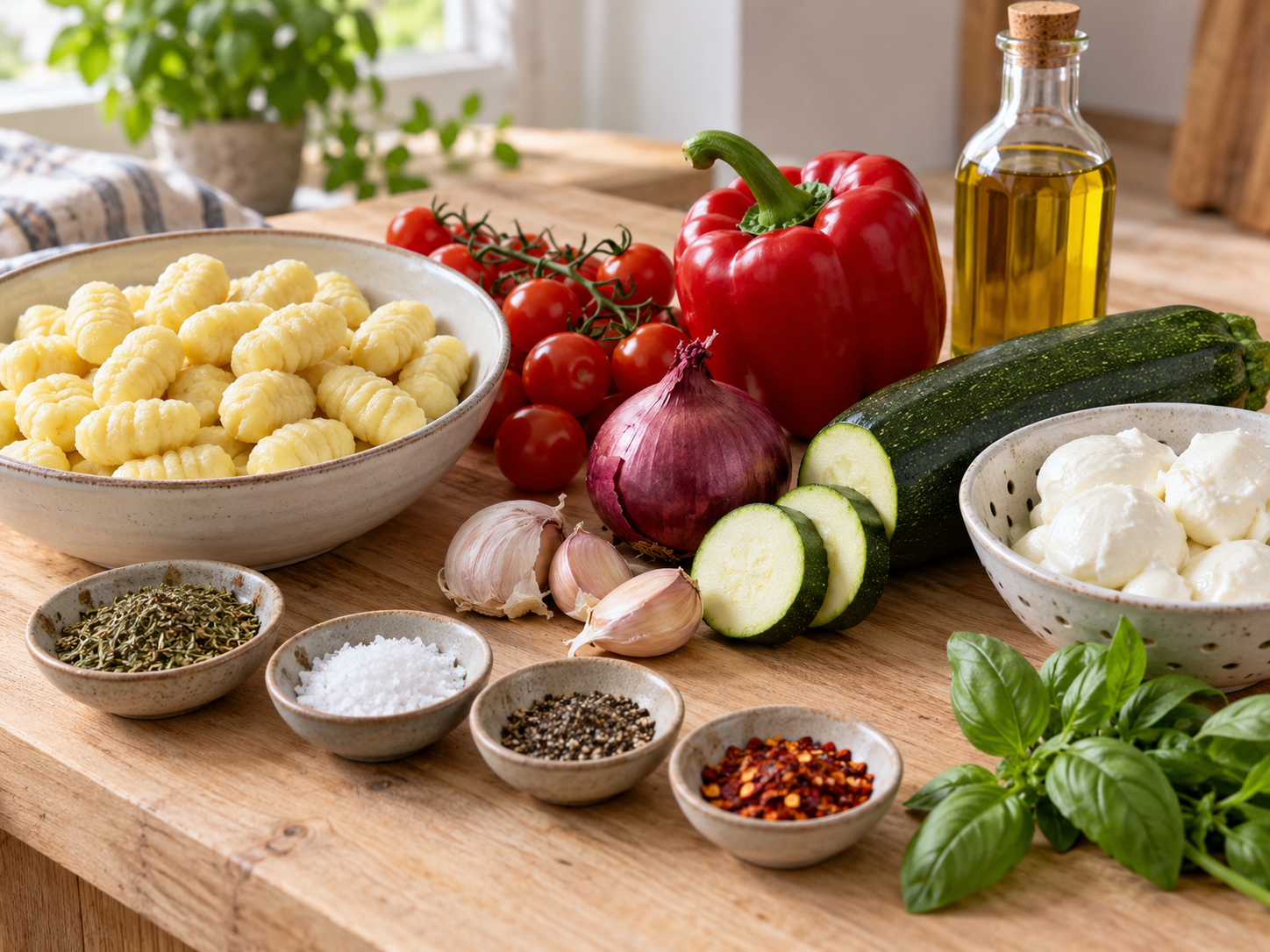 Zutaten für Ofen-Gnocchi mit Gemüse und Mozzarella