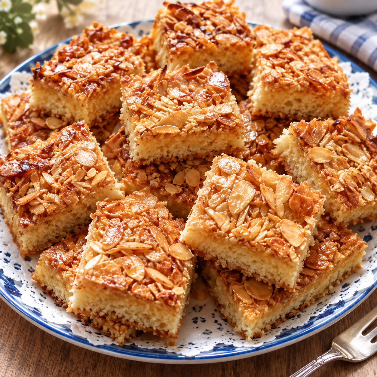 Goldbrauner Mandelkuchen vom Blech mit knuspriger Mandelkruste