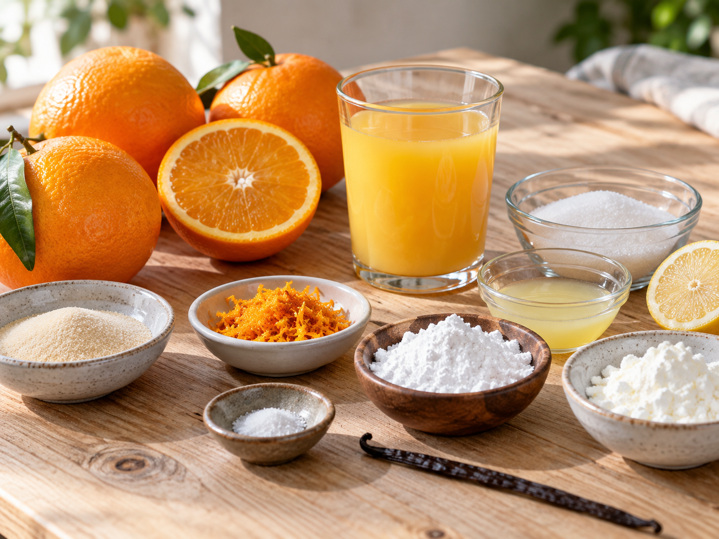 Zutaten für Orangen-Wölkchen mit Orangensaft, Gelatine und Zucker