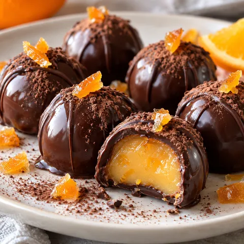 Orangenpralinen mit dunkler Schokolade und cremiger Füllung