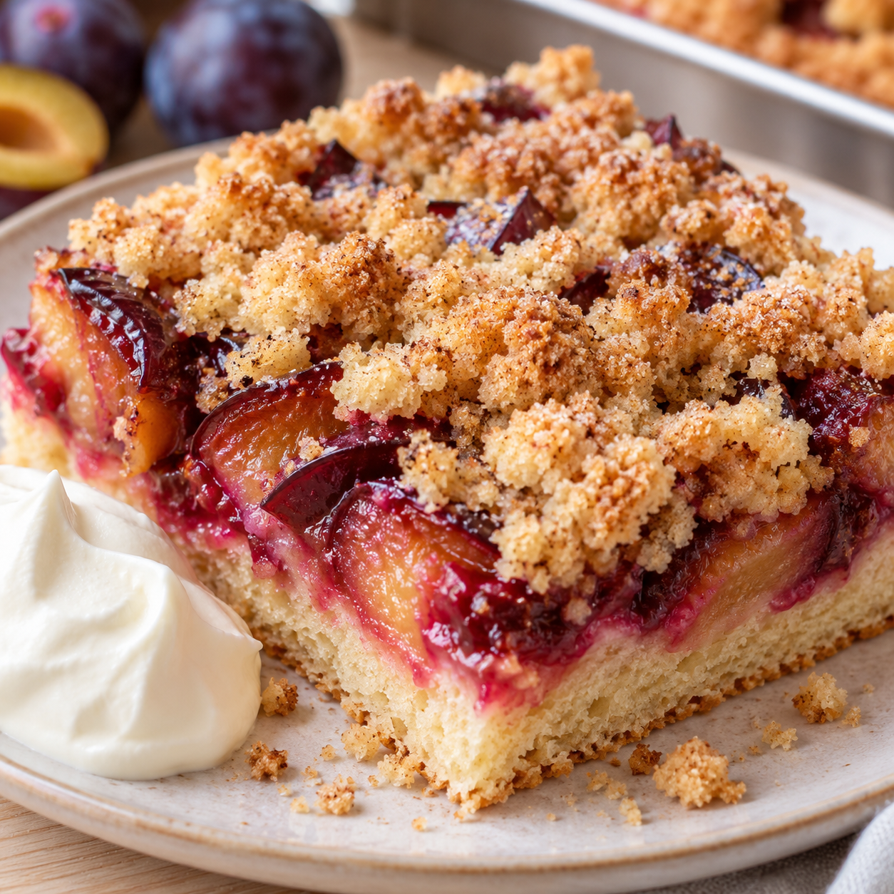 Pflaumenkuchen mit Zwetschgen und goldenen Streuseln