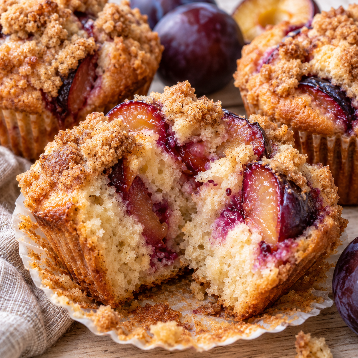 Pflaumenmuffins mit Zimtstreuseln und saftiger Krume