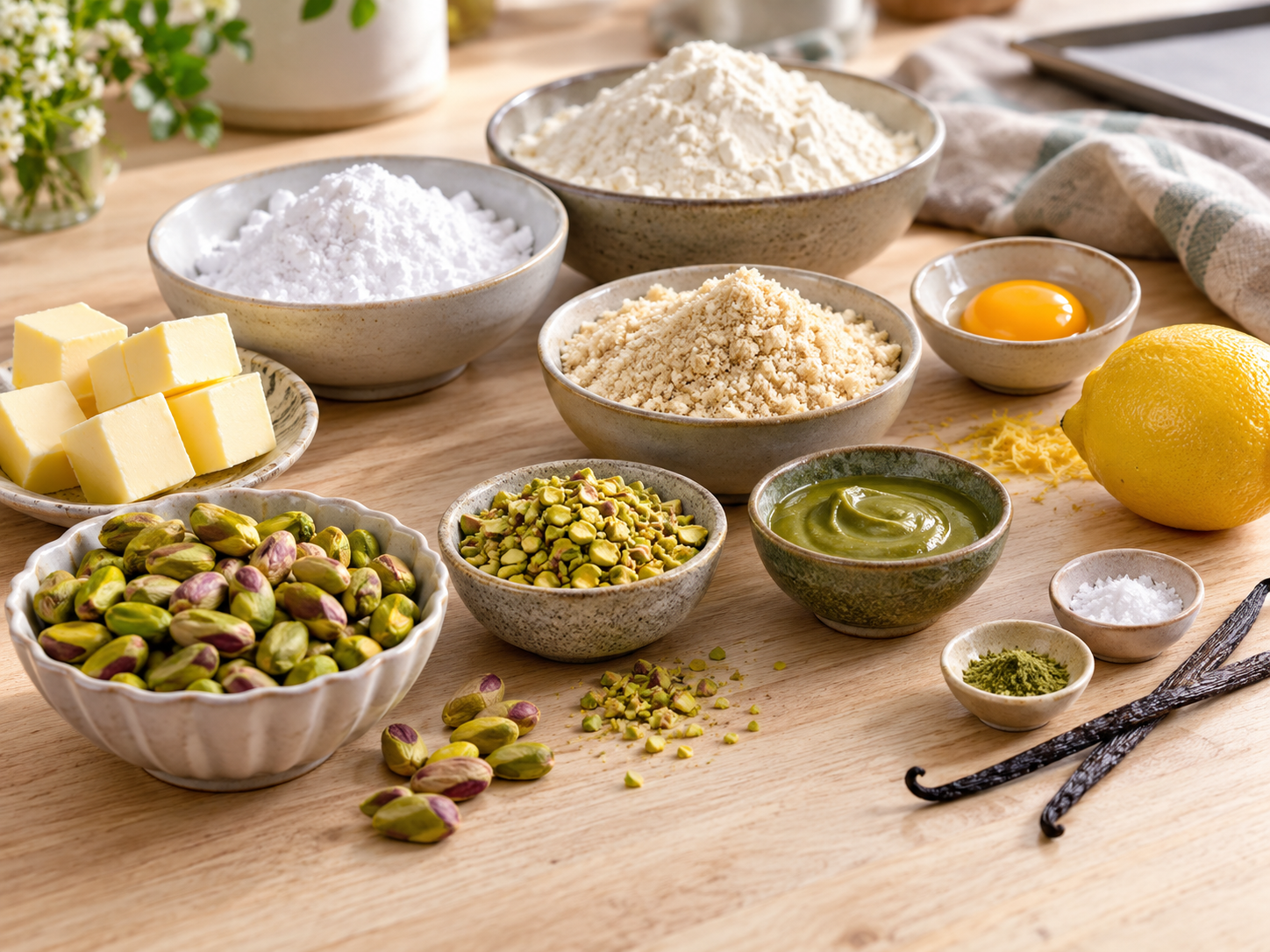 Zutaten für Pistaziensternchen mit Pistazien, Butter und Zitrone