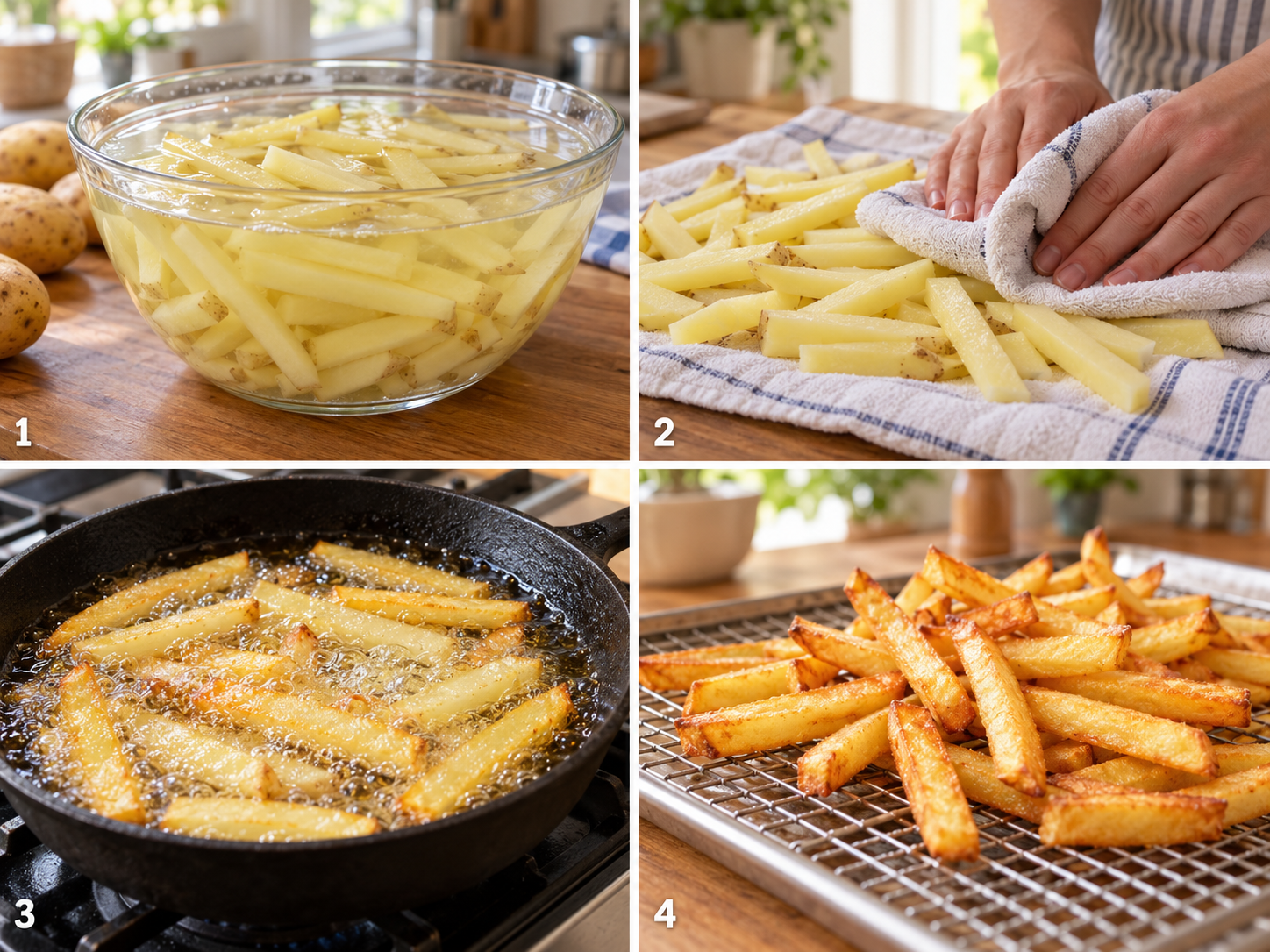 Vier Schritte für knusprige Pommes aus der Pfanne