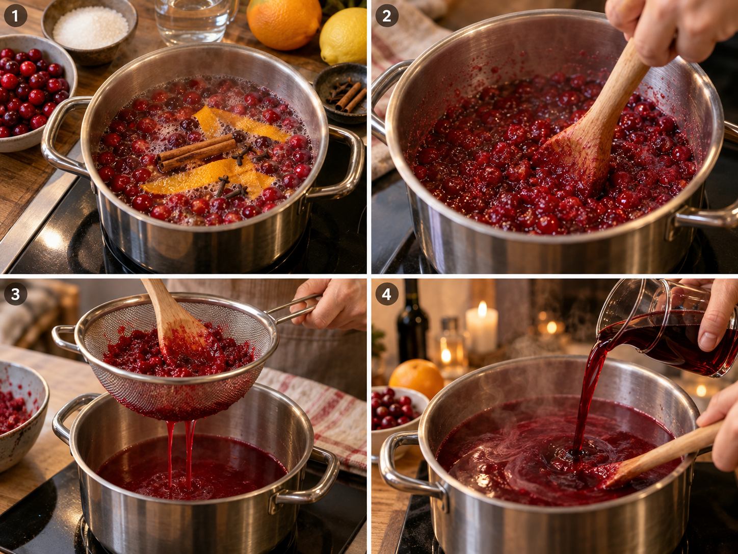 Vier Schritte für Preiselbeerpunsch vom Kochen bis zum Aufgießen