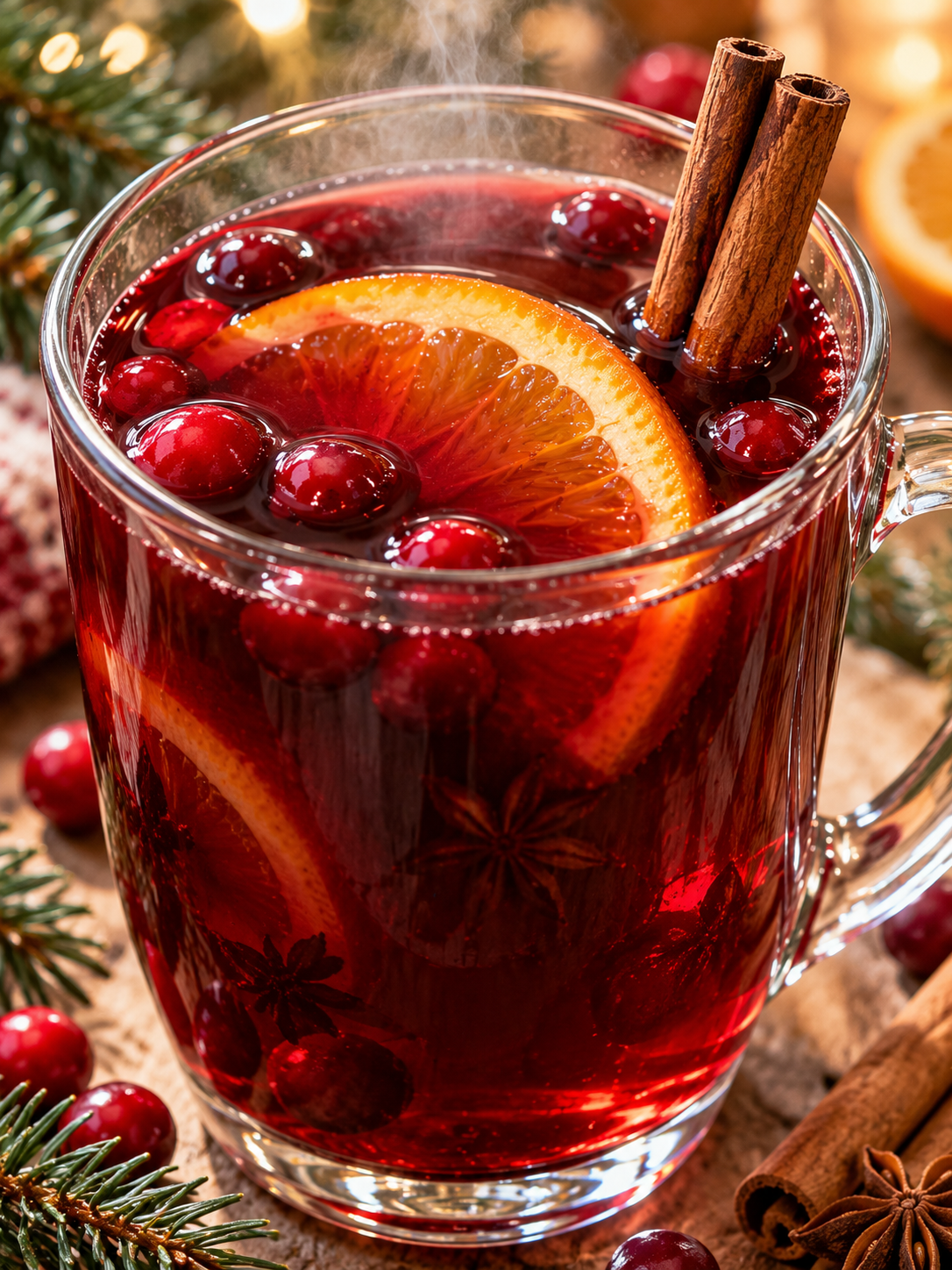 Rubinroter Preiselbeerpunsch mit Orange, Preiselbeeren und Zimt