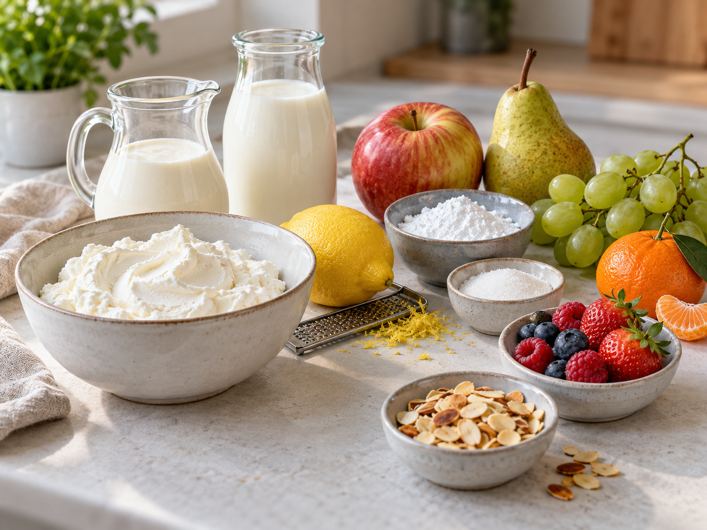 Zutaten für Quark-Obst-Salat mit Sahne und frischem Obst