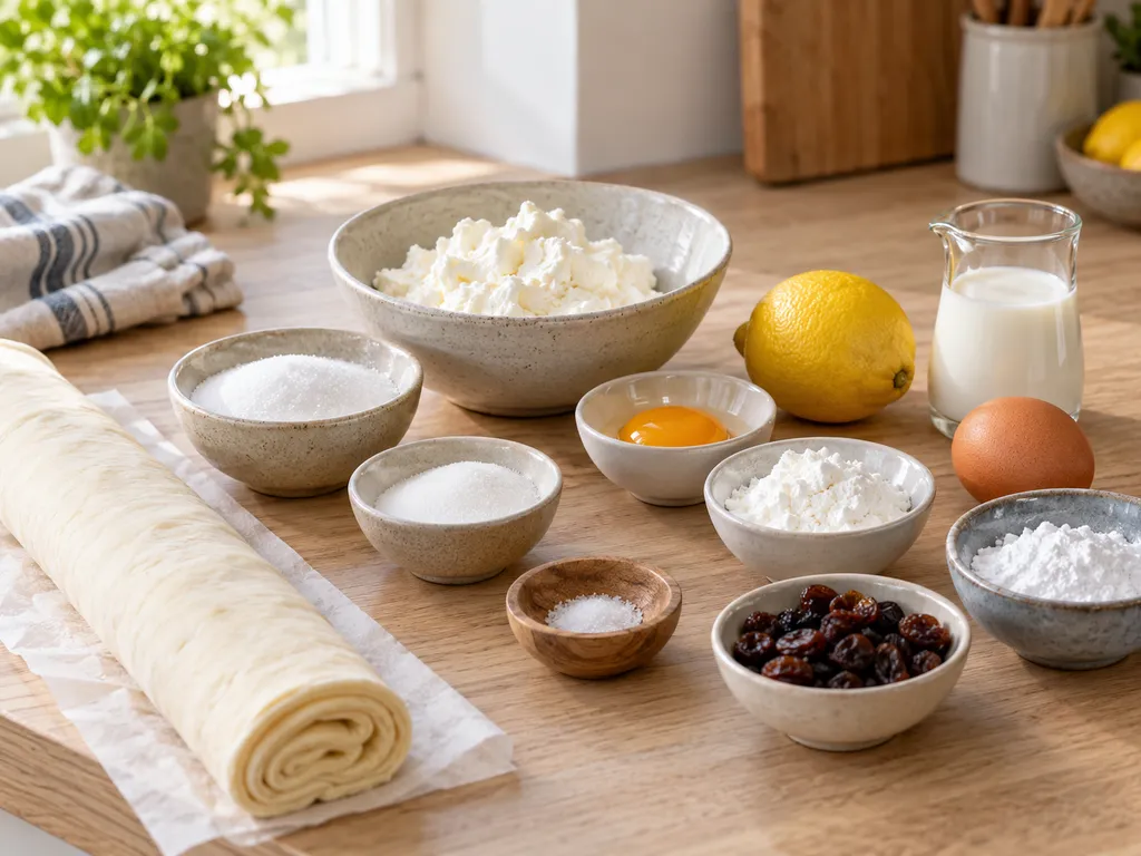 Zutaten für Quarktaschen mit Blätterteig, Quark, Ei und Zitrone