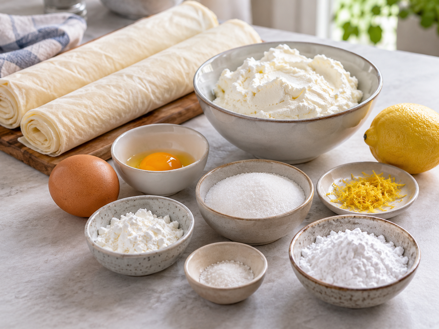 Zutaten für Quarktaschen mit Blätterteig, Quark, Ei und Zitrone