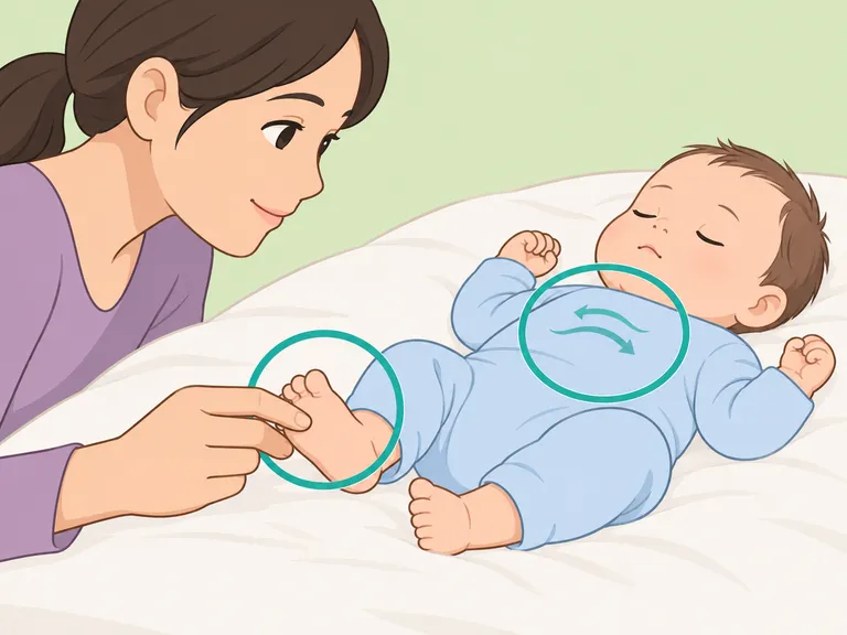 Sanfte Reaktionsprüfung an der Fußsohle eines Babys.