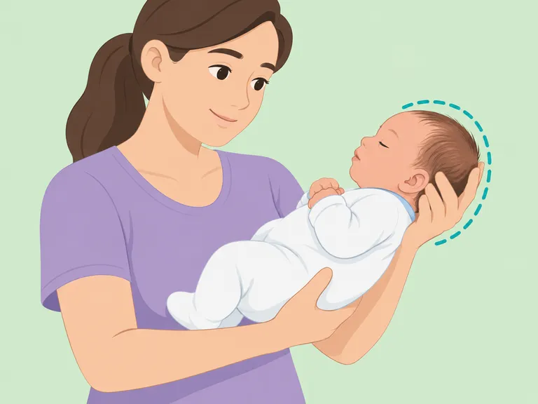 Ein Baby wird vorsichtig mit gestütztem Kopf und Nacken bewegt.