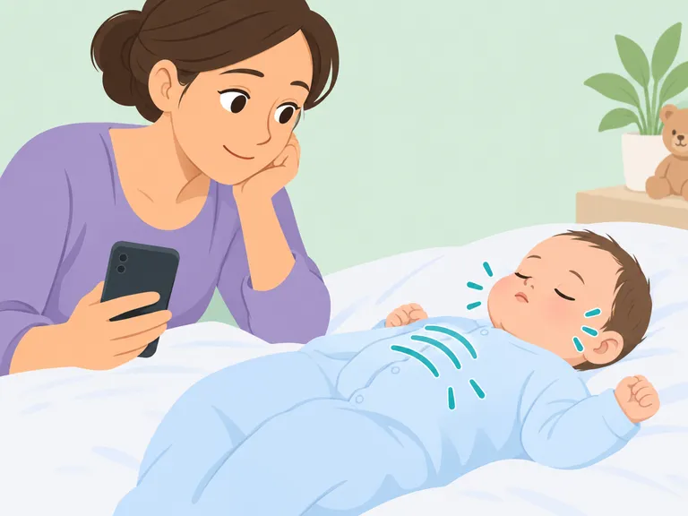 Eine Person beobachtet Atmung und Zustand eines Babys bis Hilfe kommt.
